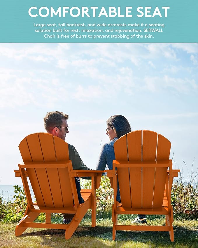 SERWALL Folding Adirondack Chair Set of 4, Weather Resistant HIPS Patio Chairs with Cup Holder for Patio Garden Outdoors Fire Pit Chairs- Orange