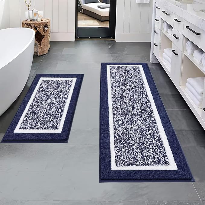 Pauwer Bathroom Sets, Non Slip Bath Mats, Absorbent Shower Rugs for Bathroom Floor, Tub and Shower, Navy