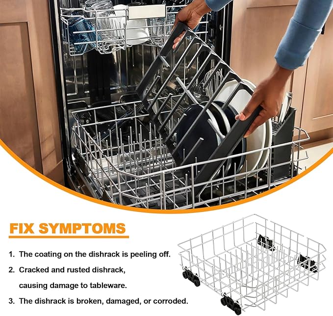 Upgraded W10728159 Dishwasher Lower Rack Stainless Steel Replacement Parts for Maytag Kitchenaid Dishwasher Rack W10525646 W10780925 Dishrack Whirlpool Kenmore Dishwasher Bottom Rack Assembly Wheels