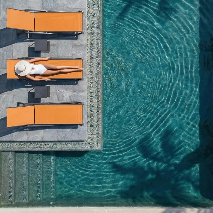 Set of 2 Patio Chaise Lounge Chairs, All-Weather Aluminum Pool Loungers for Outside, 5-Position Adjustable Sunbathing Chair for Deck, Backyard & Poolside, Rust-Proof, Solar Orange