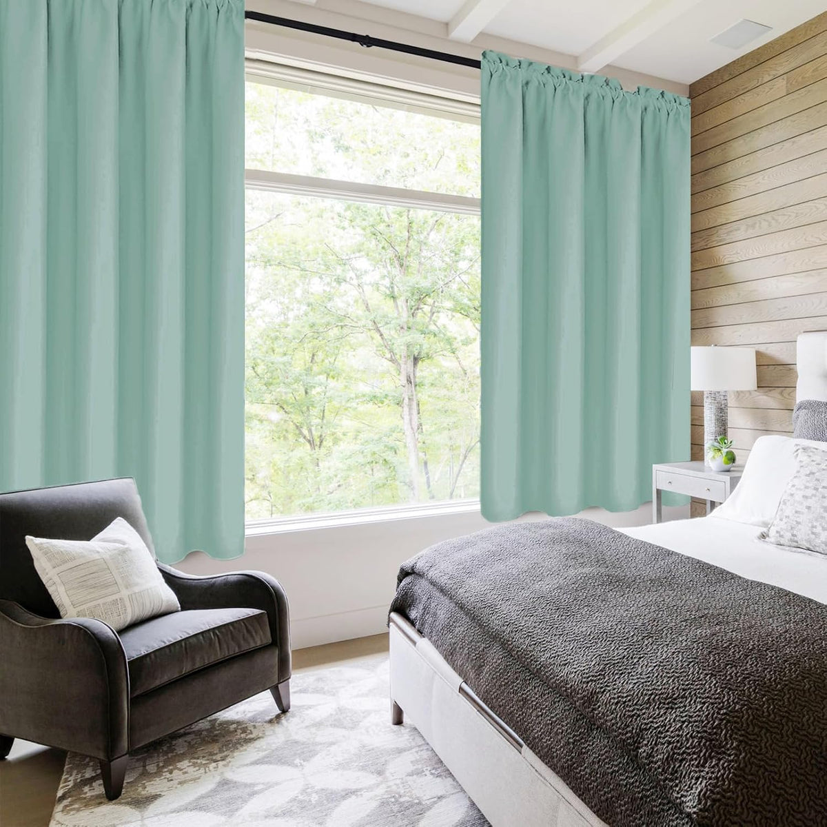 DWCN Blackout Curtains for Living Room Thermal Insulated, Energy Saving & Noise Reducing Bedroom Curtains, Sage Green, W 42x L 54 Inch, Set of 2 Rod Pocket Curtain Panels