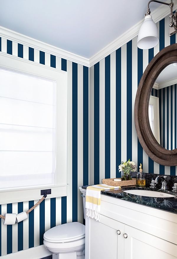 Guvana 118"x17.7" Blue and White Striped Contact Paper Navy Blue Peel and Stick