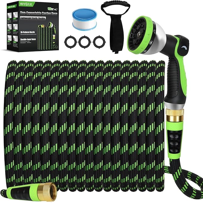 Garden Hose Non-Expanding 100ft, Flexible Water Hose with 10 Function Spray Nozzle, Lightweight, Kink Free,Leak Proof Water Hose for Outdoor,Yard, Lawn, Car Wash, Pet,RV (100FT)