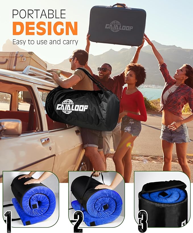 3 Inch GAIALOOP Thick Memory Foam Camping Mattress Sleeping Pad [Car/Tent/Cot] Glamping Portable Floor Mat Roll Up Futon Mattress for Guests Sleepover