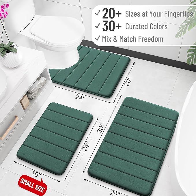 OLANLY Memory Foam Bath Mat 24x16, Super Soft Absorbent Bathroom Rugs, Quick Dry, Machine Washable Shower Floor Rugs, Bathmat Carpet, Bathroom Home Decor Accessories, Blackish Green