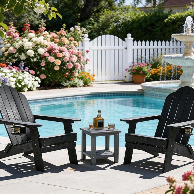 OTSUN Adirondack Outdoor Side Table, 16" HDPE Patio Side Table with Shelf, Weather Resistant Easy Maintenance for Backyard Pool Porch Garden & Lawn