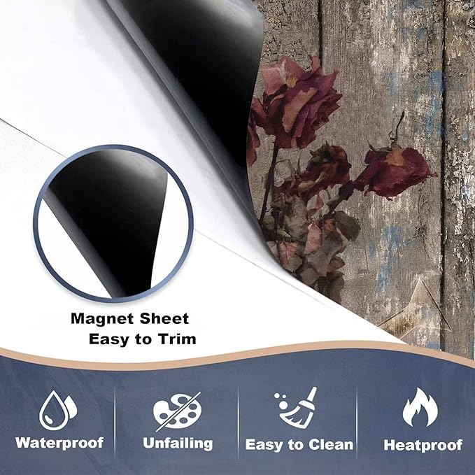 Retro Farm Wood Dishwasher Cover Door Decorative,Retro Rose Dishwasher Magnet Cover Front Sticker,Vintage Farm Floral Dishwasher Decal Home Appliance Panel Stickers 23"x17"
