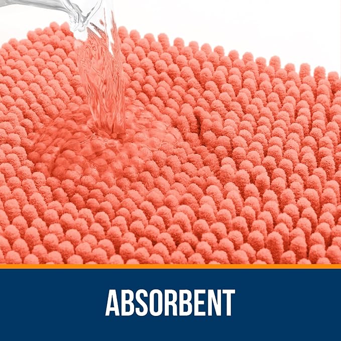 OLANLY Bathroom Rugs 47x17, Extra Soft Absorbent Chenille Bath Rugs, Rubber Backing Quick Dry, Machine Washable Bath Mats for Bathroom Floor, Tub and Shower, Home Decor Accessories, Coral