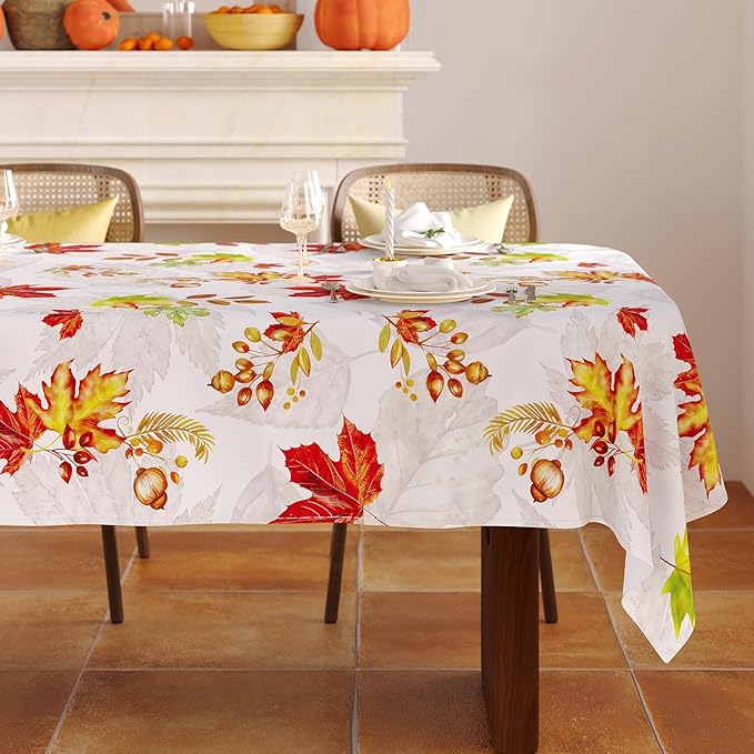 Fall Rectangle Tablecloth 60 x 84 Inch, Thanksgiving Autumn Harvest Maple Leaves Table Cloth, Spill Proof Wipeable Washable Rectangular Table Covers for Party Picnic Dinner Decor