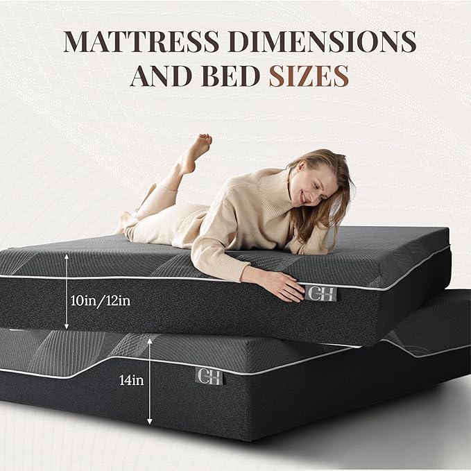 CH CHARME HOUSE 14 Inch Queen Mattress, Bamboo-Charcoal Memory Foam Mattress, Cooling & Pressure Relief, Bed in a Box, Foam Made in USA & CertiPUR-US Certified, 60'x80'x14', Black