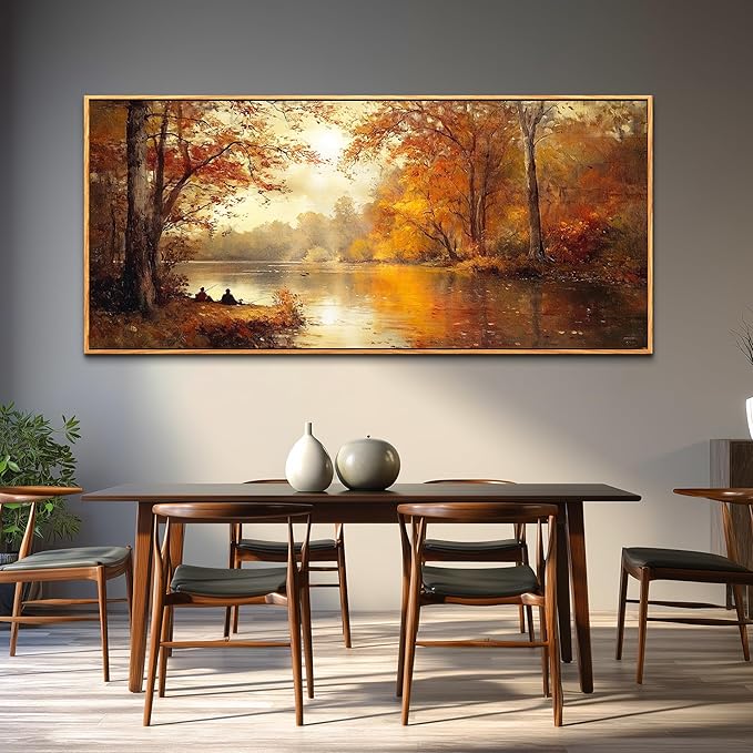 FUHAIHUA Canvas Wall Art For Living Room Large Wall Decor For Office Modern Bedroom Decorations Saffron Yellow Tree Landscape Pictures Forest Paintings Artwork Ready To Hang Home Decor 32"x72"