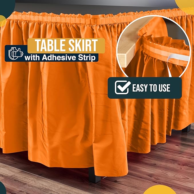 Exquisite Ruffle Table Skirt Orange 6 Pack 14 Ft Long Table Skirts for Rectangle Tables 6ft Plus or Round Tables Skirts with Adhesive Strip for Gender Reveal Decor & Happy Birthday Parties