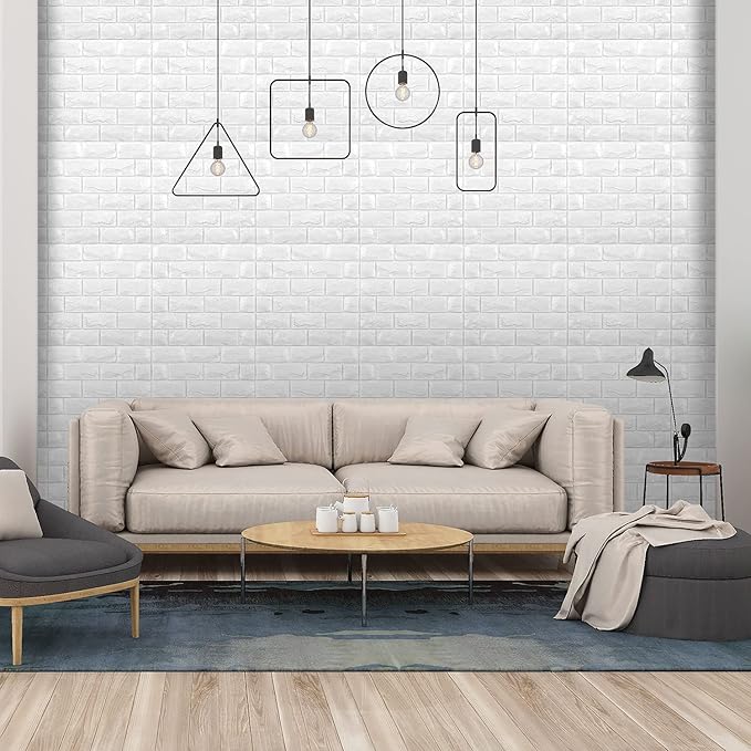 11PCS 3D Wall Panels Peel and Stick Faux Brick Wallpaper White Self Adhesive