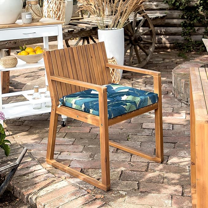 LVTXIII Outdoor Seat Cushions Set of 4 Square Corner Chair Cushions with Ties, Patio Chair Pads for Home Office and Patio Garden Furniture Decoration 18.5"x16"x2", Swaying Palms Blue