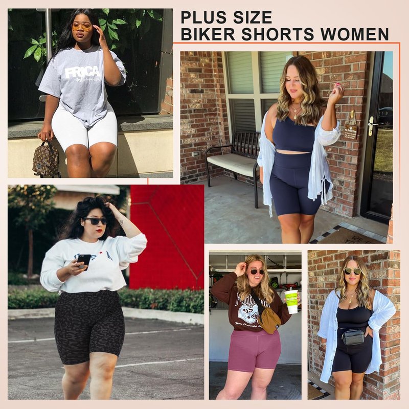 we fleece Plus Size Biker Shorts with Pockets for Women - High Waisted Spandex Athletic Bike Shorts for Yoga Workout Navy