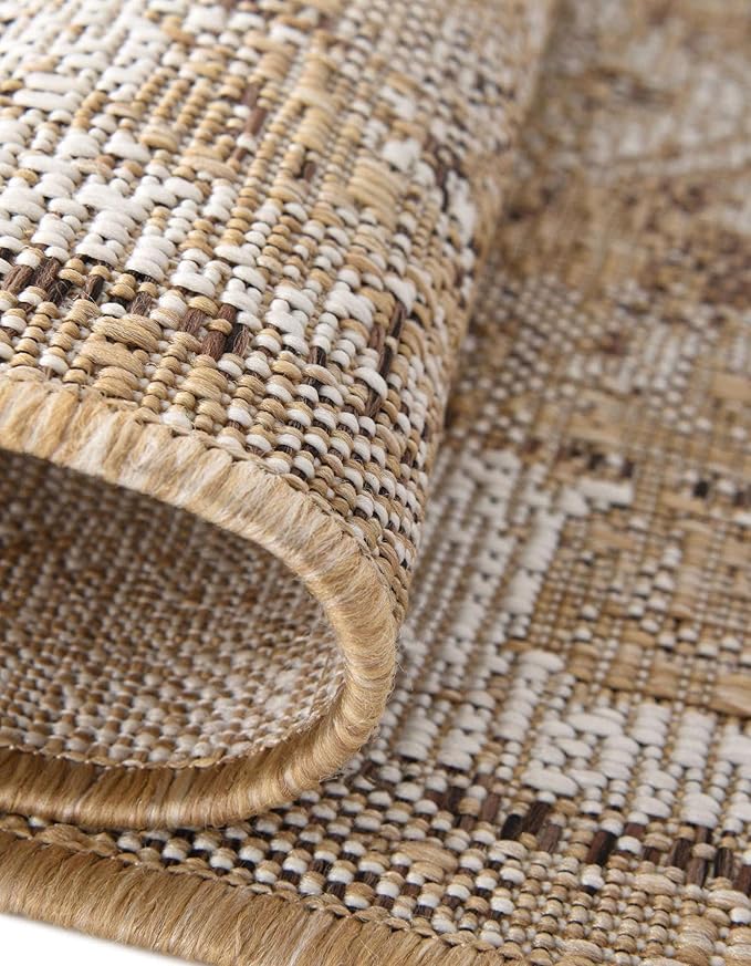 Unique Loom Outdoor Traditional Collection Area Rug - Valeria (10' Square, Natural/ Ivory)