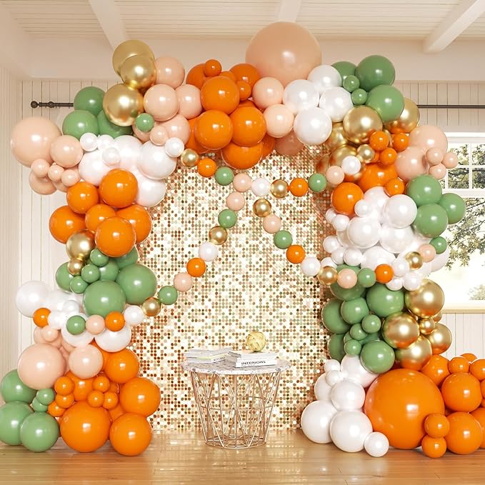 Little Cutie Baby Shower Balloons Arch Kit, 162pcs Orange Sage Green Nude Pearl White and Metallic Gold Balloons for A Little Cutie is on the Way Baby Shower 1st Birthday Party Decorations