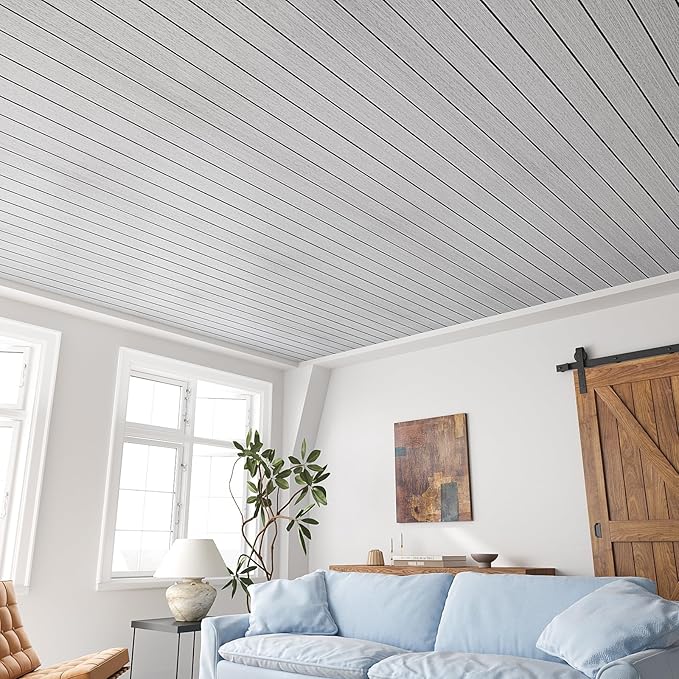 VEELIKE Light Grey Wood Slat Wall Panel Peel and Stick Wood Wall Panels