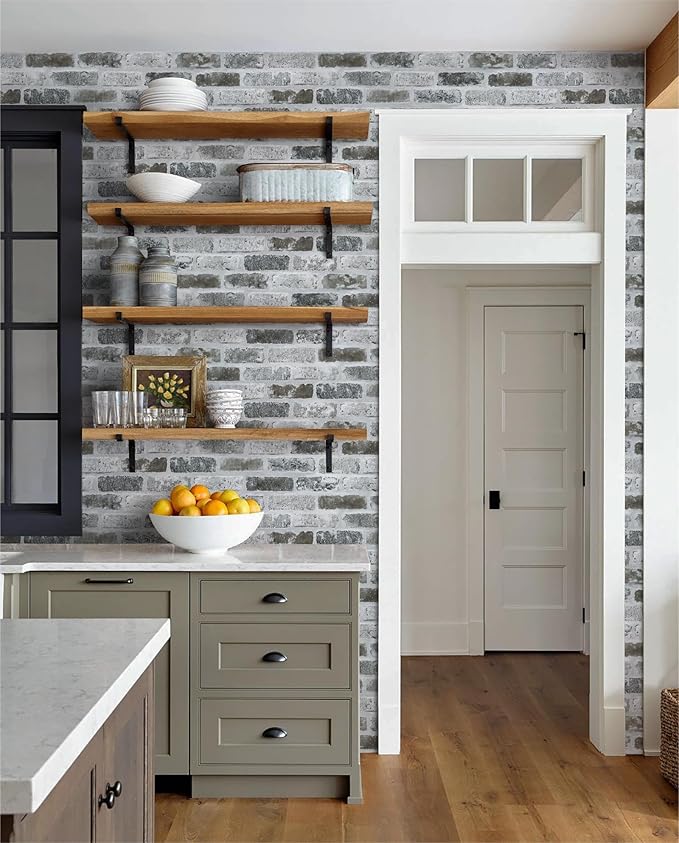 Guvana 17.3"×197" Brick Peel and Stick Wallpaper Grey Brick Contact Paper Self