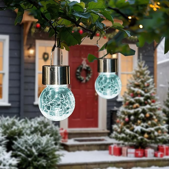 GIGALUMI Solar Lights Outdoor Waterproof, 8 Pack Solar Hanging Lights Garden Decor, Gifts for Women, Solar Outdoor Lantern Waterproof Cracked Glass for Yard, Fence, Tree(Cold White)