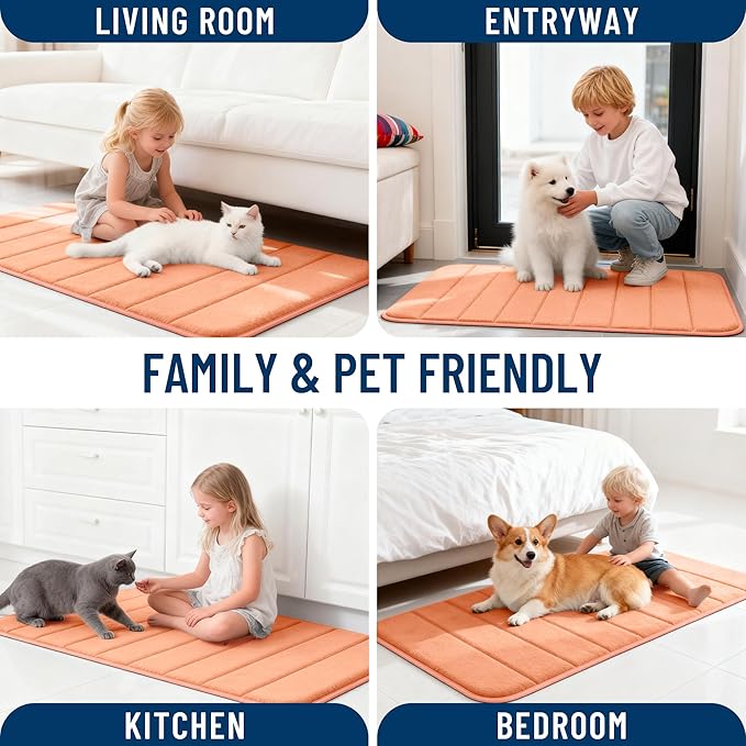 OLANLY Memory Foam Bath Mat 24x16, Super Soft Absorbent Bathroom Rugs, Quick Dry, Machine Washable Shower Floor Rugs, Bathmat Carpet, Bathroom Home Decor Accessories, Peach