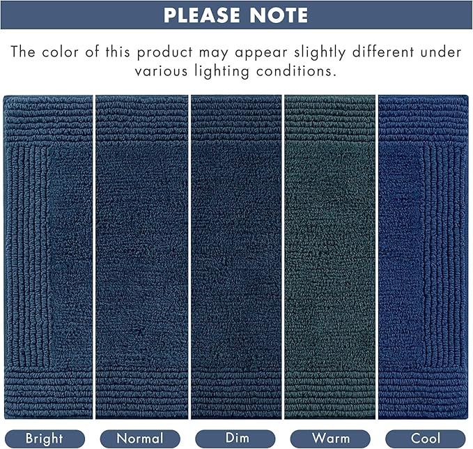 Madison Park Splendor Reversible 100% Cotton Tufted Bathroom Rug-3000 GSM Hotel Quality Luxurious Plush Medium Pile Bath Mat Absorbent, Quick Dry, Shower Room Décor, 20x30 Navy