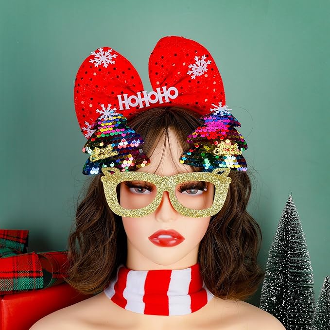 Christmas Party Favors, Cute Christmas Glasses Headbands Set, Christmas Headwear, Christmas Glasses Frame