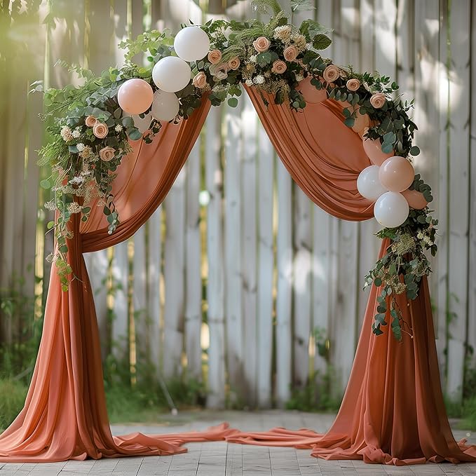 Wokceer Wedding Arch Draping Fabric Terracotta 28.7" x 20FT Sheer Drapes Backdrop for Ceremony, Birthday Party, Bridal Shower Decoration