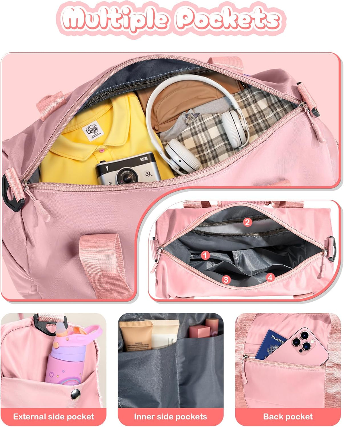 Skiennix Girl Gym Bag - Personalized Weekender Tote with Shoe Compartment & Makeup Pouch | Ideal Gift for Teens & Kids (Letter T)