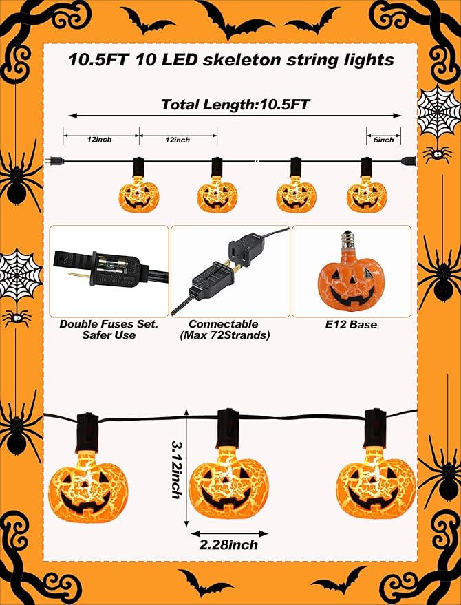 Create a Timeless Halloween Welcome: 10.5 Feet Classic Pumpkin String Lights, Plug-in & Extendable, Waterproof Indoor/Outdoor Vintage Style Lights for a Cozy Porch, Yard, and Autumn Party Decor