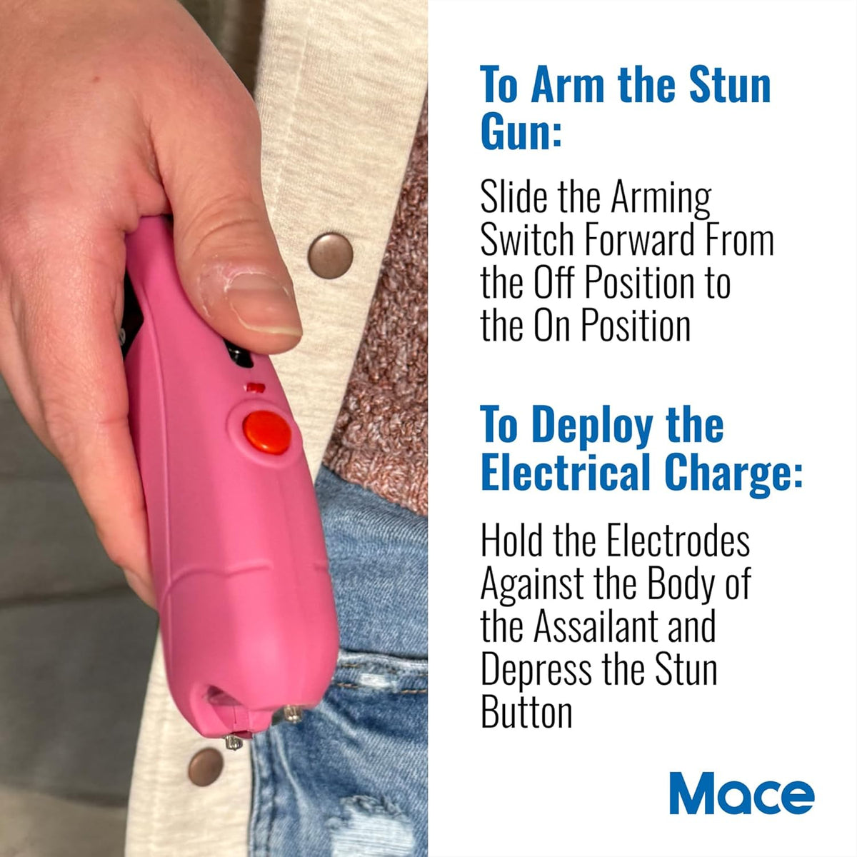 Rechargeable Mace Stun Gun for Self Defense - High Voltage with Bright LED Light