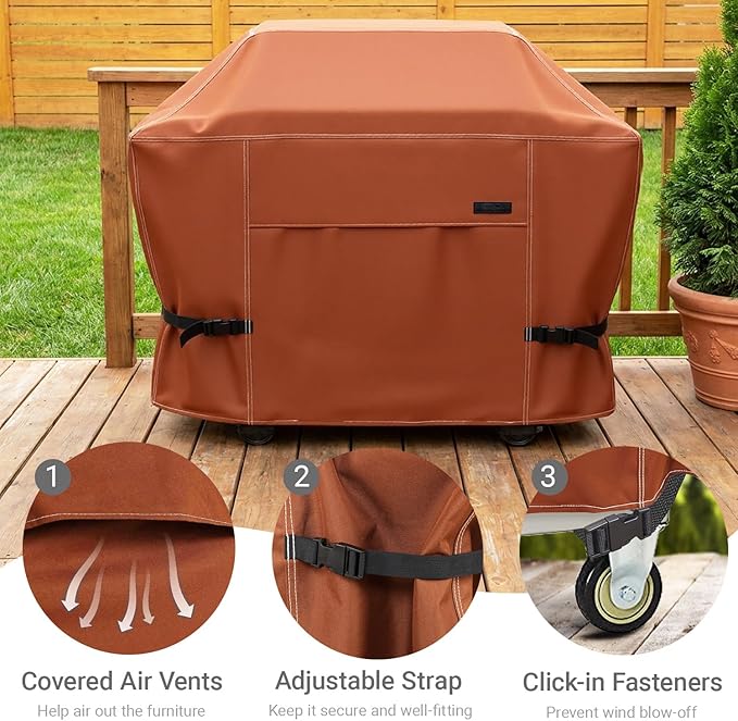 NettyPro BBQ Grill Cover 56 inch Heavy Duty Waterproof Outdoor 2-3 Burners Gas Grill Cover for Outside Weber, Char-Broil, Brinkmann, Nexgrill Barbecue, Brown