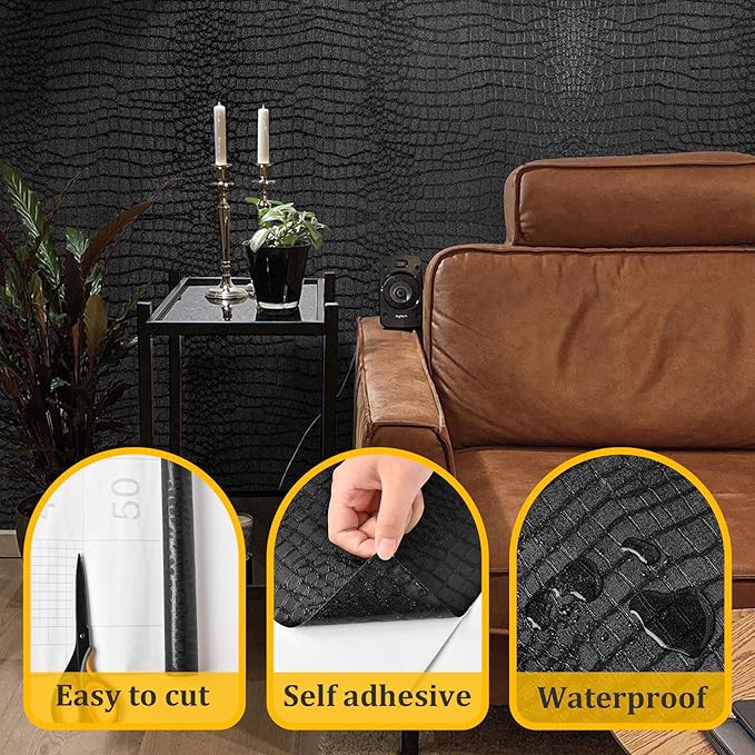 Fititem Black Peel and Stick Wallpaper 787inL 17.3inW Black Contact Paper