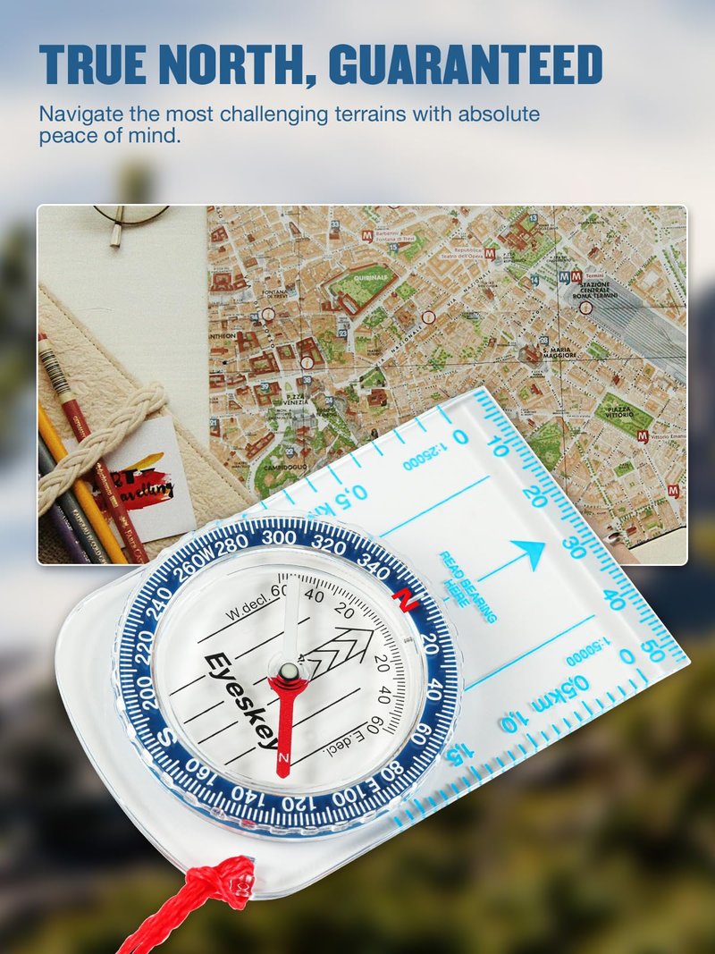 Eyeskey Ultra-Light Compass,Compact Hiking&Mountaineering, Accurate Orienteering Compass with Map Scales for Backpacking, Trekking & Scout Navigation