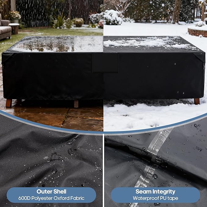 DUMOS Outdoor Furniture Cover Rectangular Heavy Duty 600D Waterproof UV Resistant Patio Sofa Couch Sectional Cover for Deck Table Chairs Backyard Dining Sets, 126"L x 63"W x 28"H, Classic Black
