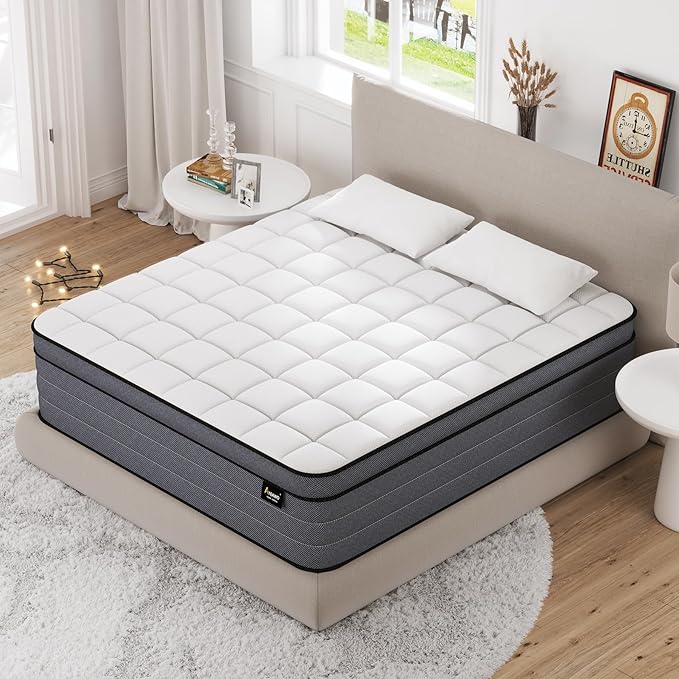 King Size Mattress 12 Inch,Superior Hybrid King Bed Mattress in a Box for Back & Lumbar Support with Individual Pocket Spring for Motion Isolation & Pressure Relief, Cooling Feel,Medium Firm