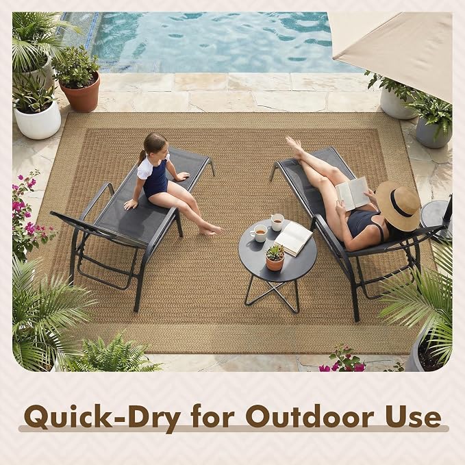 MontVoo-Outdoor Rug-Patio Rug 6x9 ft Polypropylene Indoor Outdoor Rugs Outdoor Carpet for Patio Deck Balcony Porch, Textured Weave, Durable for High Traffic, Fade-Resistant, Modern Neutral Brown