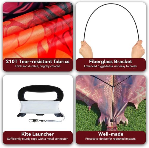 Large Dragon Kite - Easy to Fly for Kids & Adults | 300ft String - Perfect for Outdoor Fun