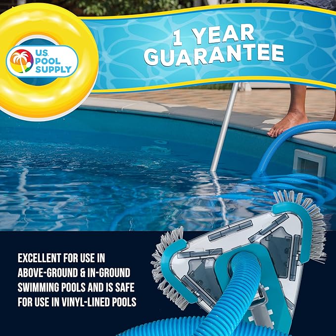 U.S. Pool Supply Premium Triangular Weighted Pool Vacuum Head with Side Brushes, Swivel Connection, EZ Clip Handle - Above Ground & Inground Swimming Pools – Vinyl Liner Floor, Wall, Corner Cleaner