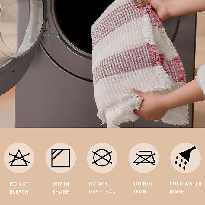 Waffle Bath Mat Non Slip, Boho Bathroom Rug, Super Absorbent Quick Dry Bathroom Mat, Soft Farmhouse Bath Rug with Tassels, Small Washable Shower Mats for Floor 20"x32", White and Pink