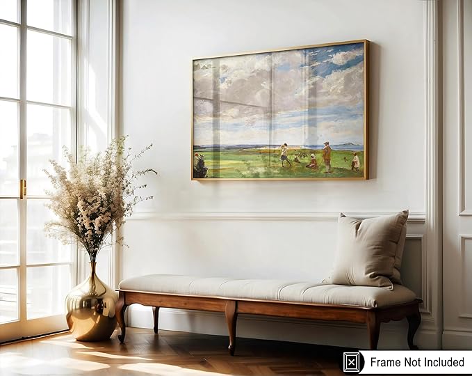 Poster Master Vintage Lady Astor Playing Golf at North Berwick Painting Print - Retro Golf Course Poster - Sports Art - Landscape Wall Design - Office or Living Room Decor - 16x20 UNFRAMED Wall Art