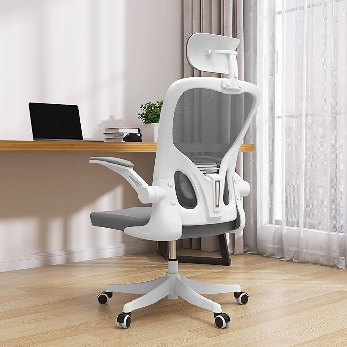 Monhey Ergonomic Office Chair, 90°-125° Tilt Back Home Desk Chair with 360° Swivel & Mute Wheels, High Back Mesh Computer Chair for Adults with Lumbar Support, 330 LBS Capacity(02White+Grey)
