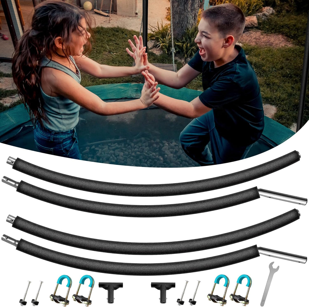 Skiennix Trampoline Curved Poles - Universal Replacement Enclosure for 8-16FT Frames | Foam Sleeve & Hardware Included