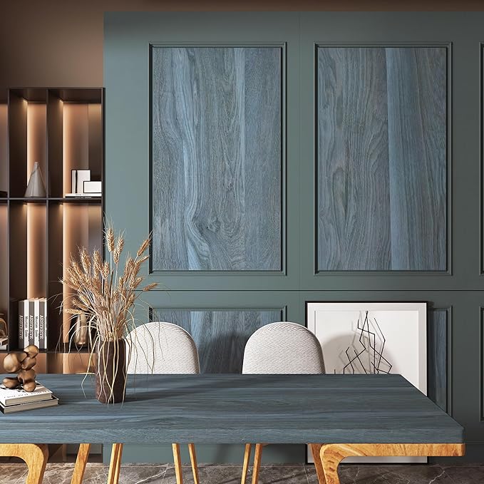 BOMENG Large Blue Wood Grain Contact Paper Peel Stick Waterproof Oak Wood Look