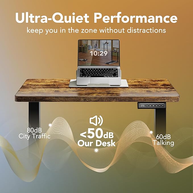 HUANUO 55 x 28 inch Electric Standing Desk Adjustable Height, 4 Memory Height Settings, Sit Stand Up Desk for Home Office & Computer Workstation, Rustic Brown