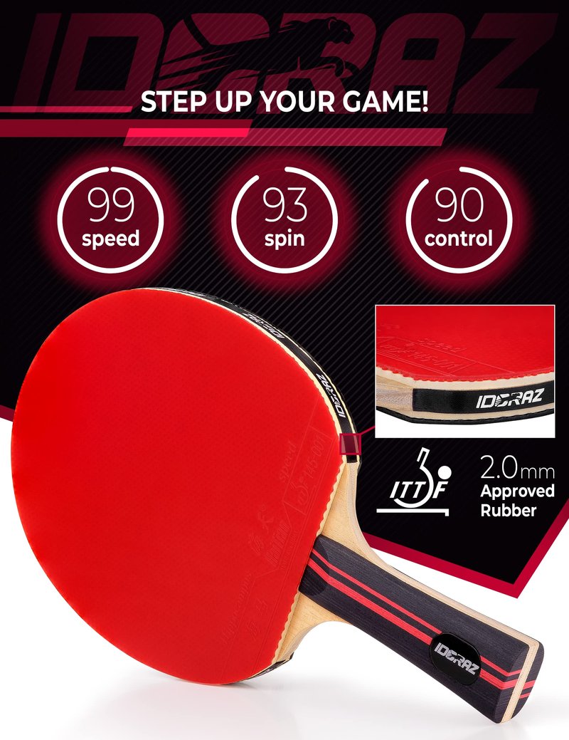 Idoraz Professional Ping Pong Paddle with ITTF Rubber and Carrying Case