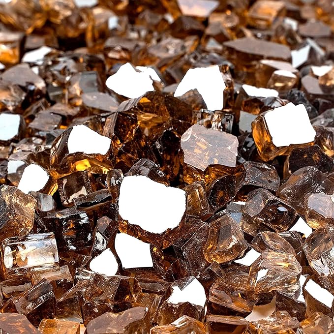 Mr. Fireglass 10 Pounds Fire Glass - 1/4 Inch High Luster Reflective Tempered Glass Rocks for Fireplace Fire Pit Table and Landscaping, Copper