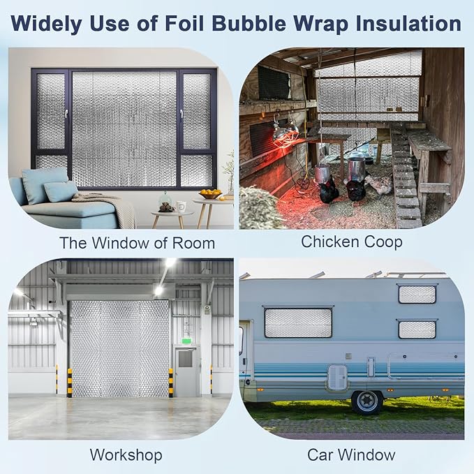 Double Reflective Bubble Foil Insulation Foam, 23.6IN X 15FT Aluminum Foil Thermal Insulation Radiant Barrier for Windows, Garage Door, RV, Roof
