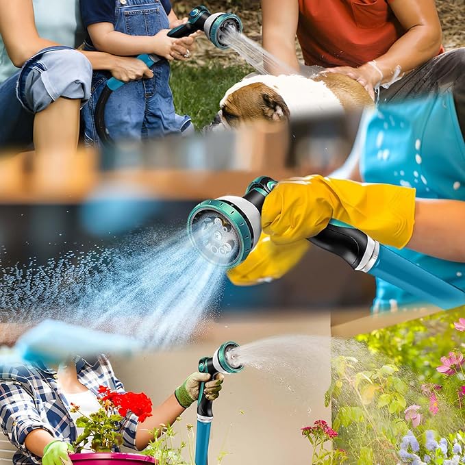 Non-Expandable Garden Hose 50feet, with 10 Function Hose Nozzle, Tough & Flexible, Lightweight, Crush Resistant Fittings, Kink & Tangle Free, Rust Proof（Black）