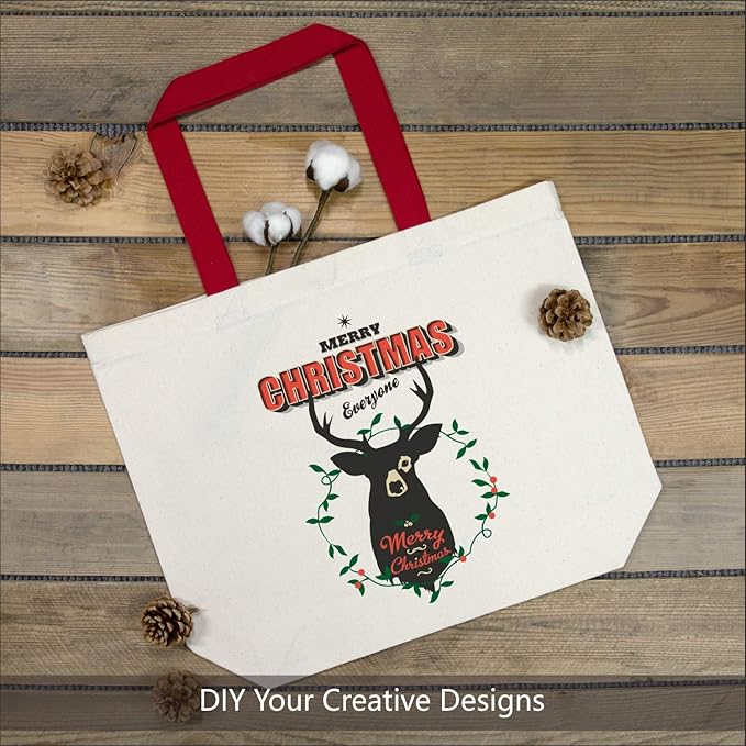 TOPDesign 6-Pack Canvas Tote Bags with Magnetic Snap, Reusable Grocery Shopping Bags, DIY Your Creative Designs